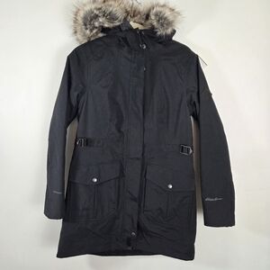 Eddie Bauer Women's Black Fur-Trimmed Jacket With Removable Quted Coat‎ Sz Small